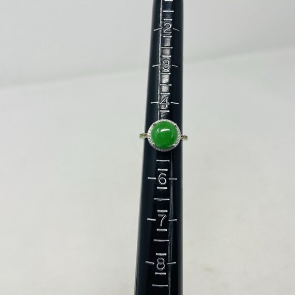 Karis Size 5 Burmese Green Jade Simulated Peridot Platinum Bond Brass Ring 5028 - Picture 6 of 6
